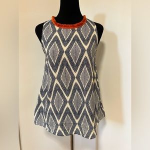 Anthropologie blue Tank Blouse sleeveless tribal boho medium
